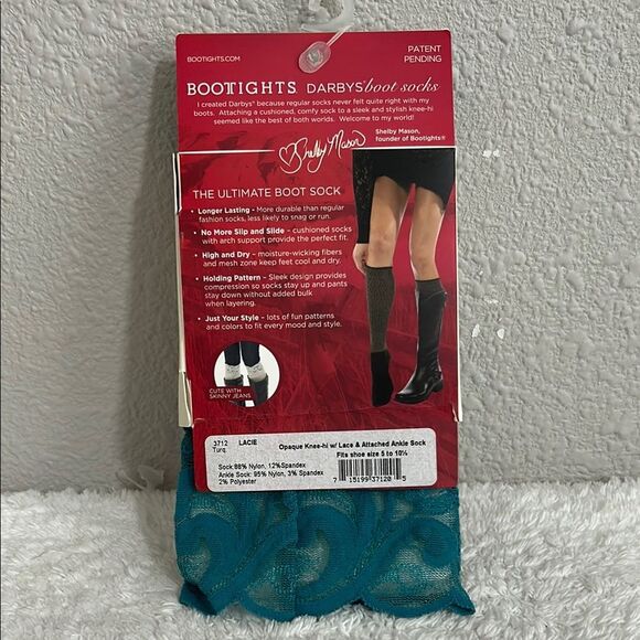 Bootights Boot Socks Knee-high Lacie Lace with Attached Ankle Sock in Turquoise - Picture 2 of 3